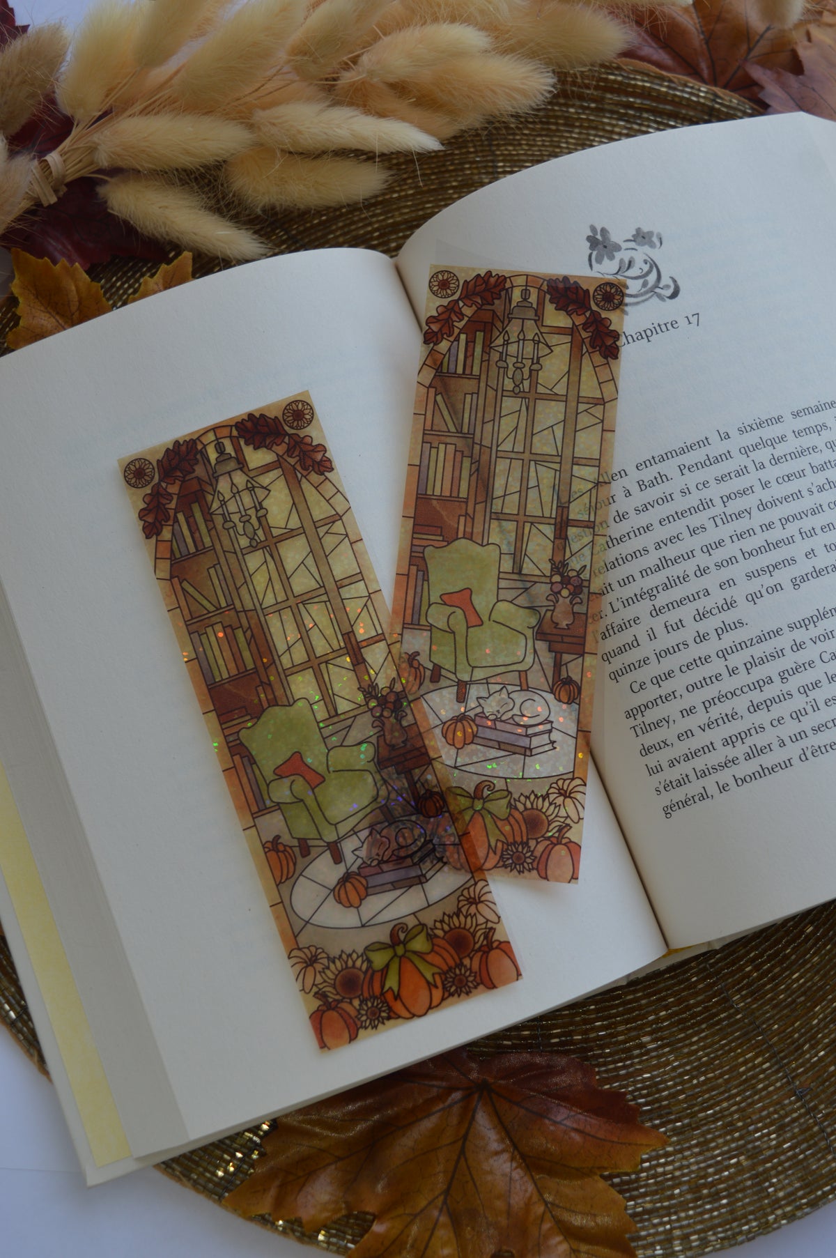 Marque-pages vitrail Autumn reading nook